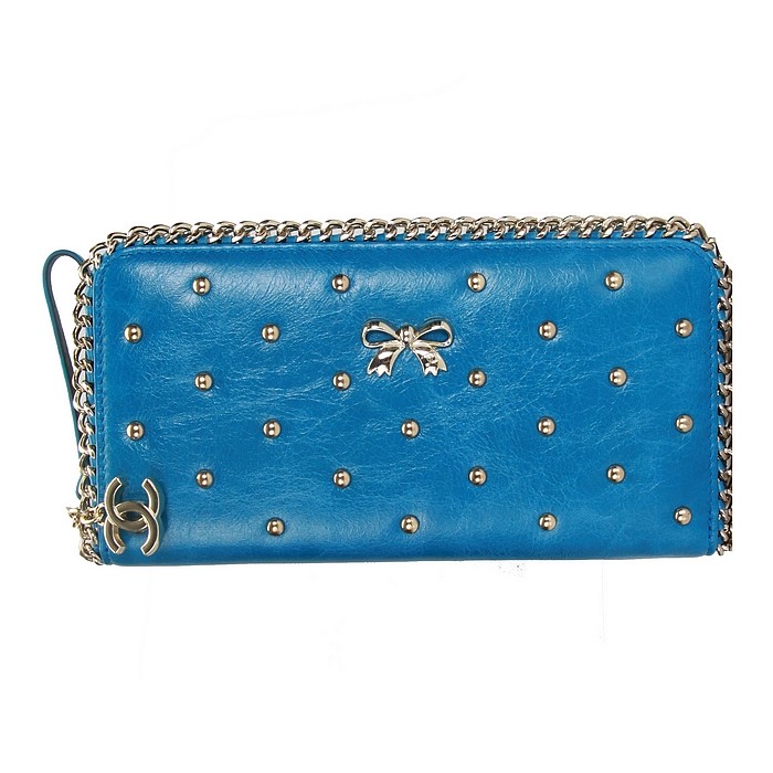 Replica Chanel Bow Long Zip Around Wallets 9868 Blue